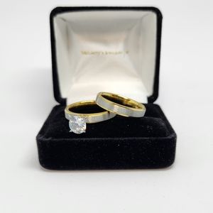 New stylish 2 piece two tone womens wedding band ring